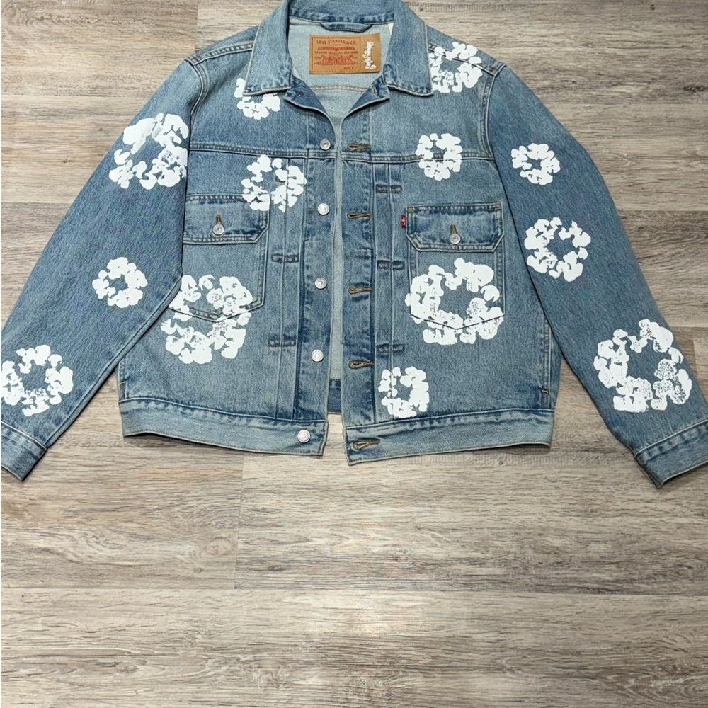 Levi's Blue Denim Jacket with Floral Accents
